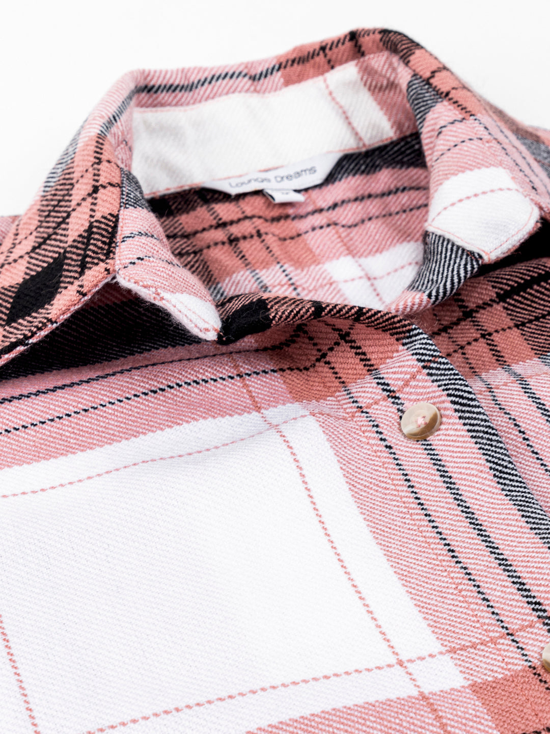 Light pink tartan shirt styled with denim trousers