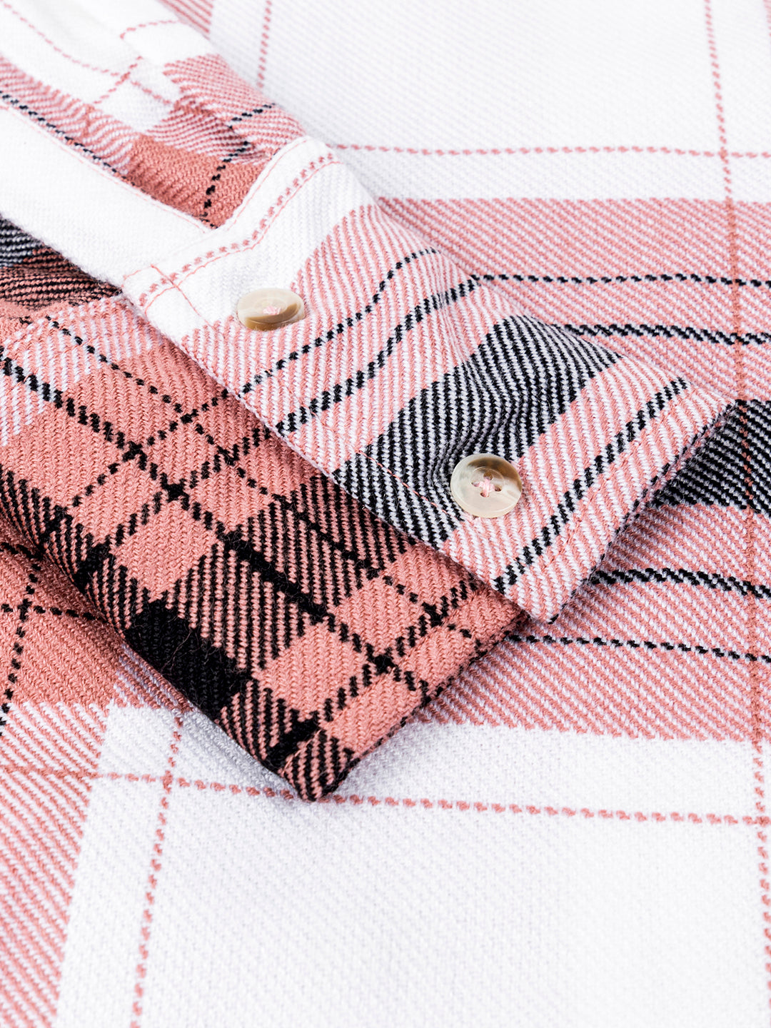 Light pink tartan check shirt curved hem detail