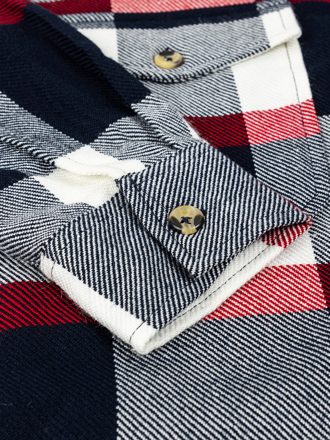 Navy and red tartan check shacket full outfit shot