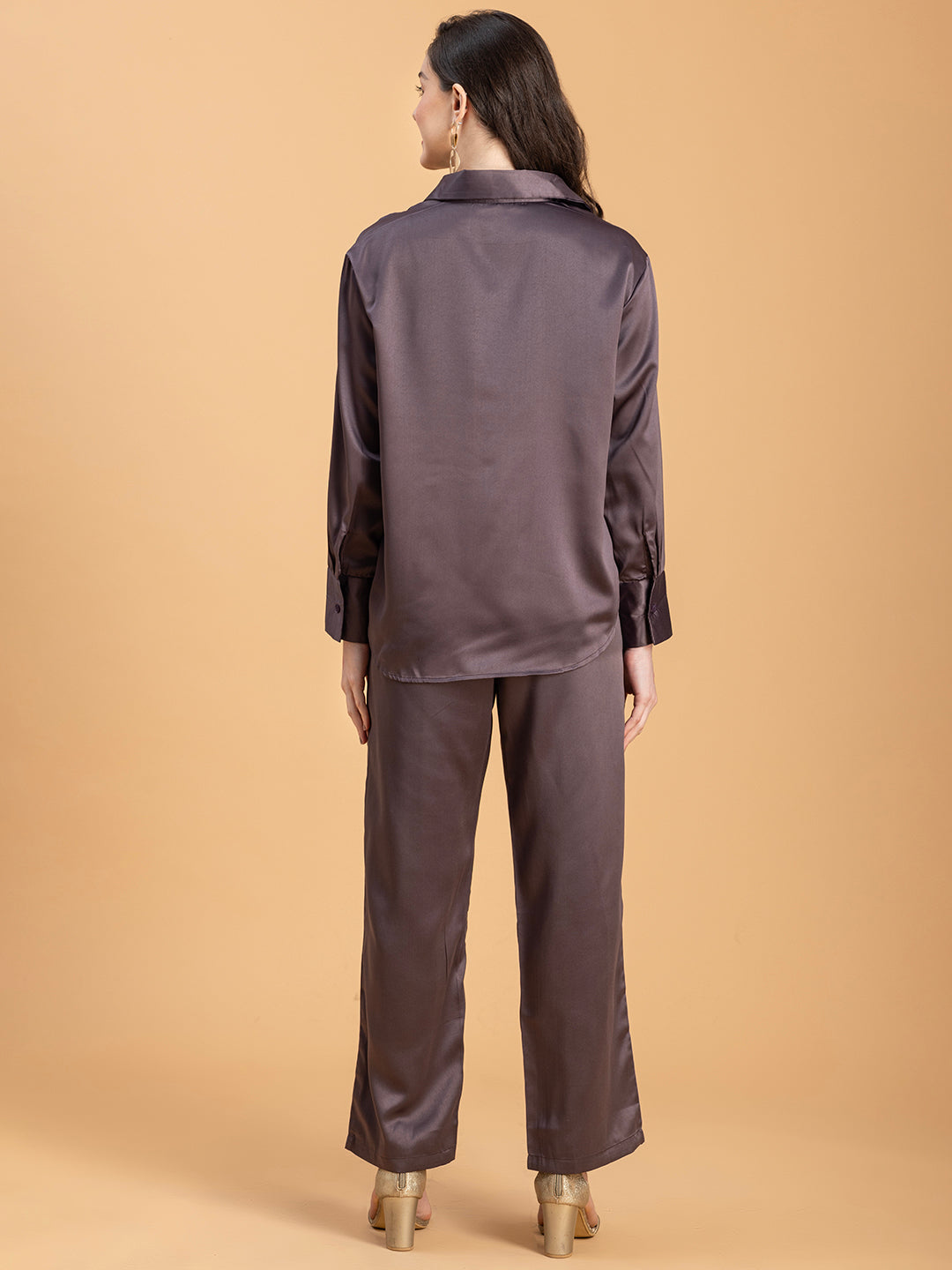Detail of steel grey satin fabric drape