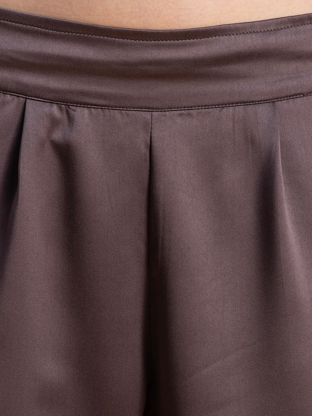 Full outfit shot of steel grey satin co-ord set