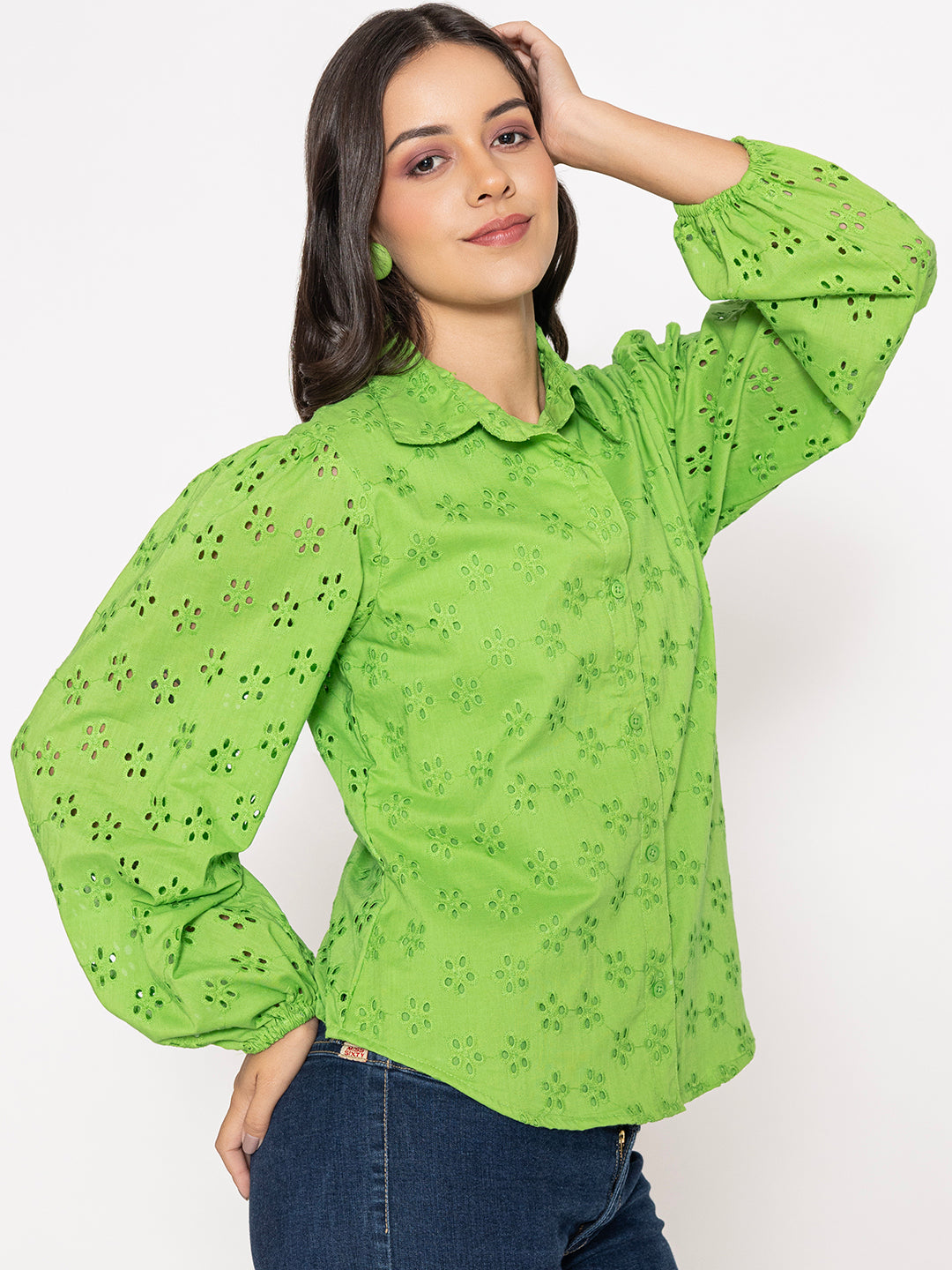 Back view of the lime green cotton shirt