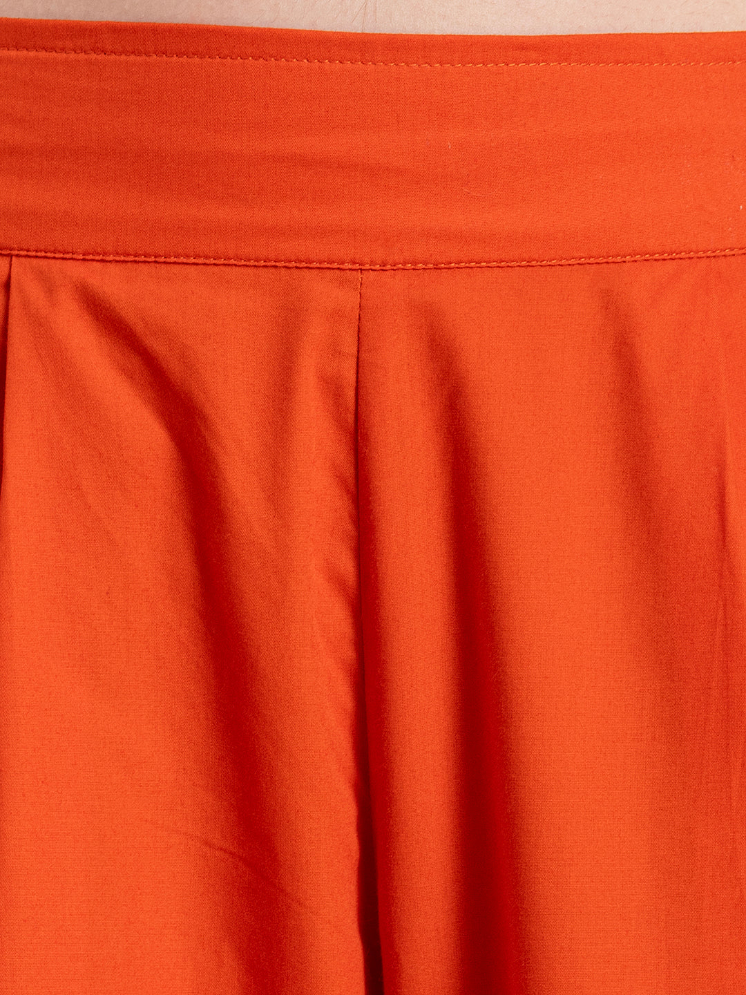Close-up of rust poplin shirt collar and cuff detail