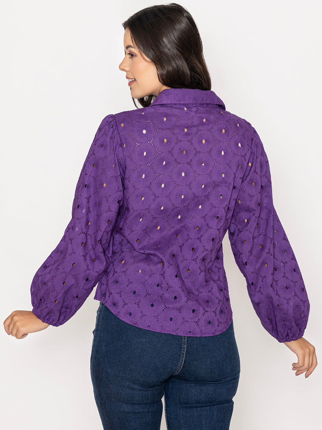 Back view of the purple cotton shirt