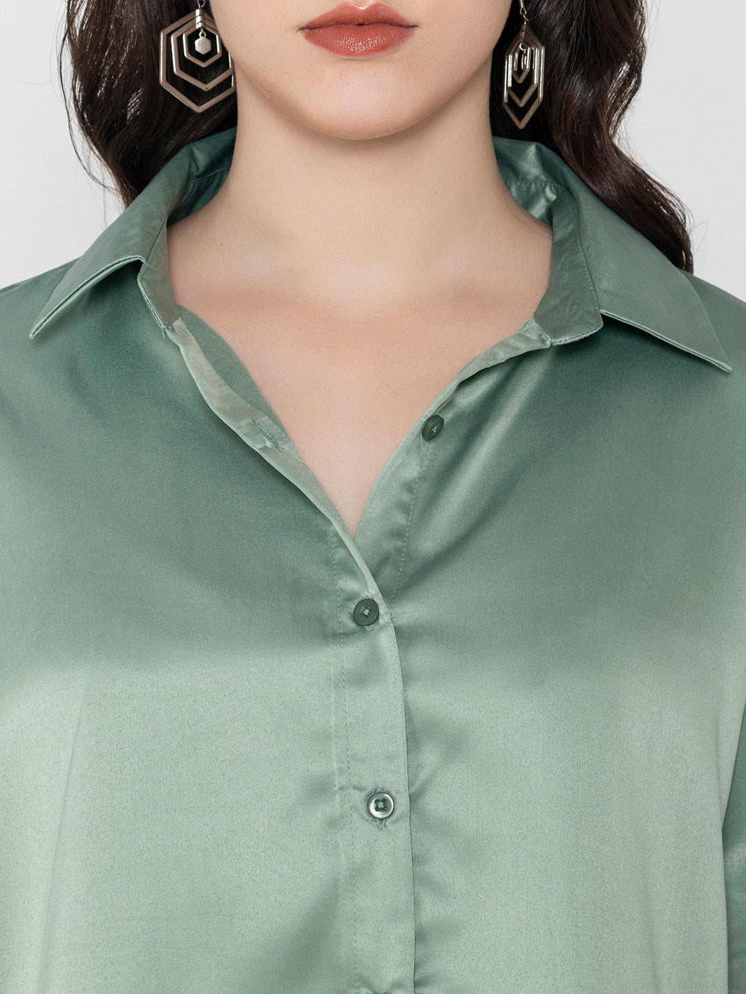 Back view of light green satin co-ord