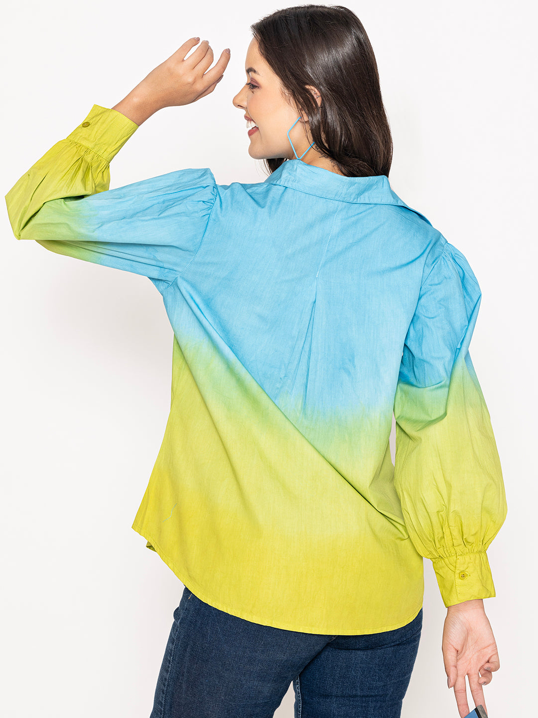 Back view of oversized cotton shirt