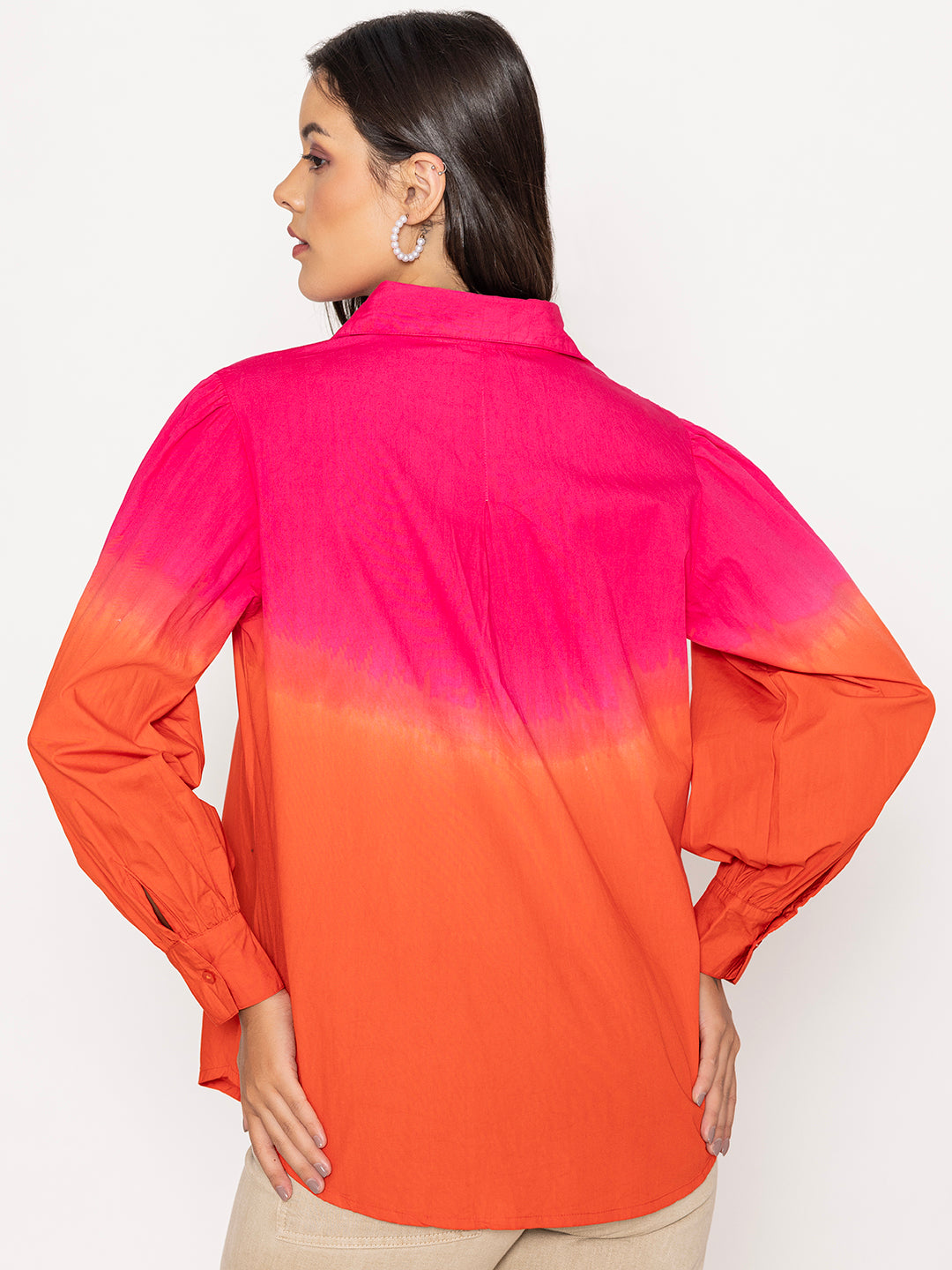 Lifestyle shot of ombre cotton oversized shirt