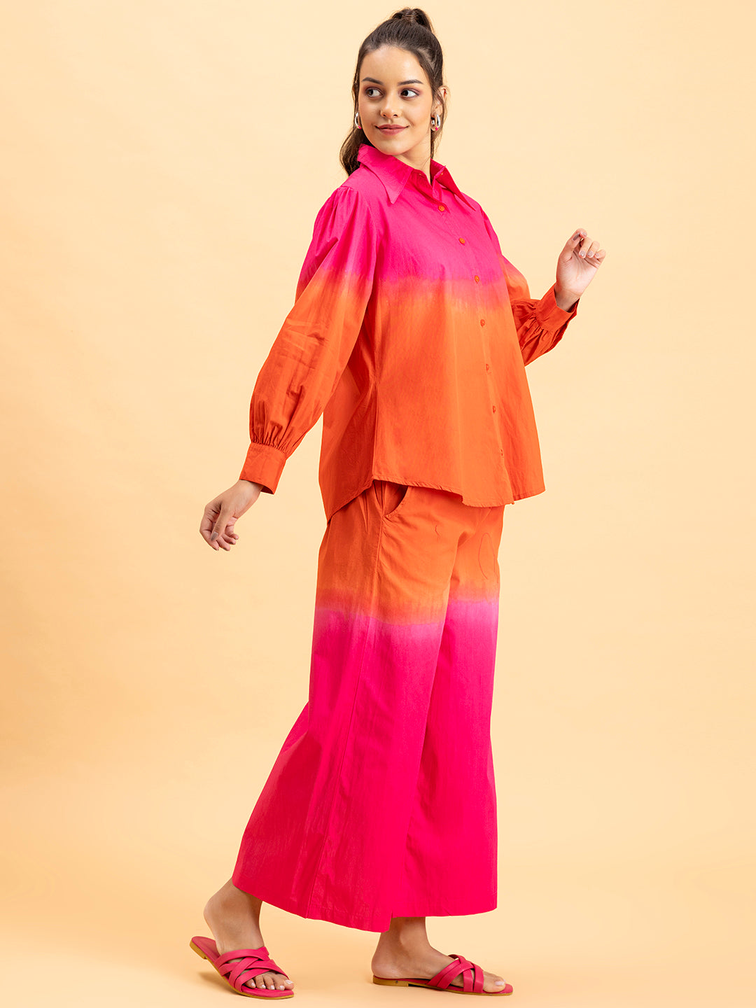 Back view of pink and orange ombre cotton co-ord set