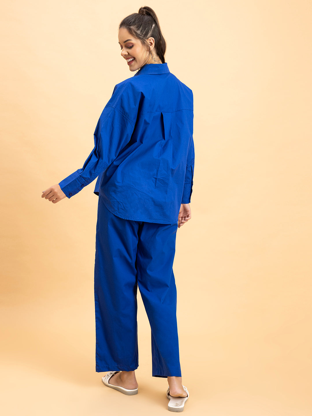 Styled outfit of royal blue poplin cotton co-ord