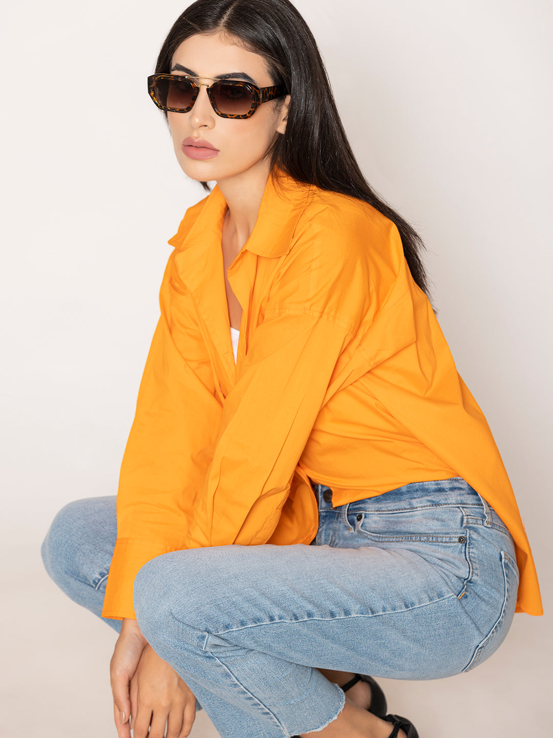 Close-up of orange cotton poplin fabric