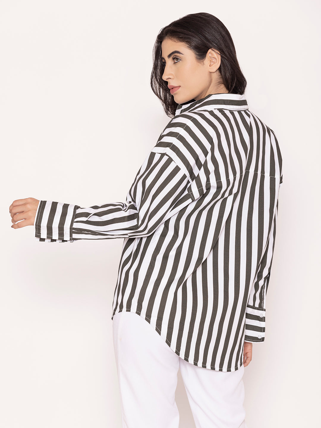 Close-up of black stripe cotton fabric