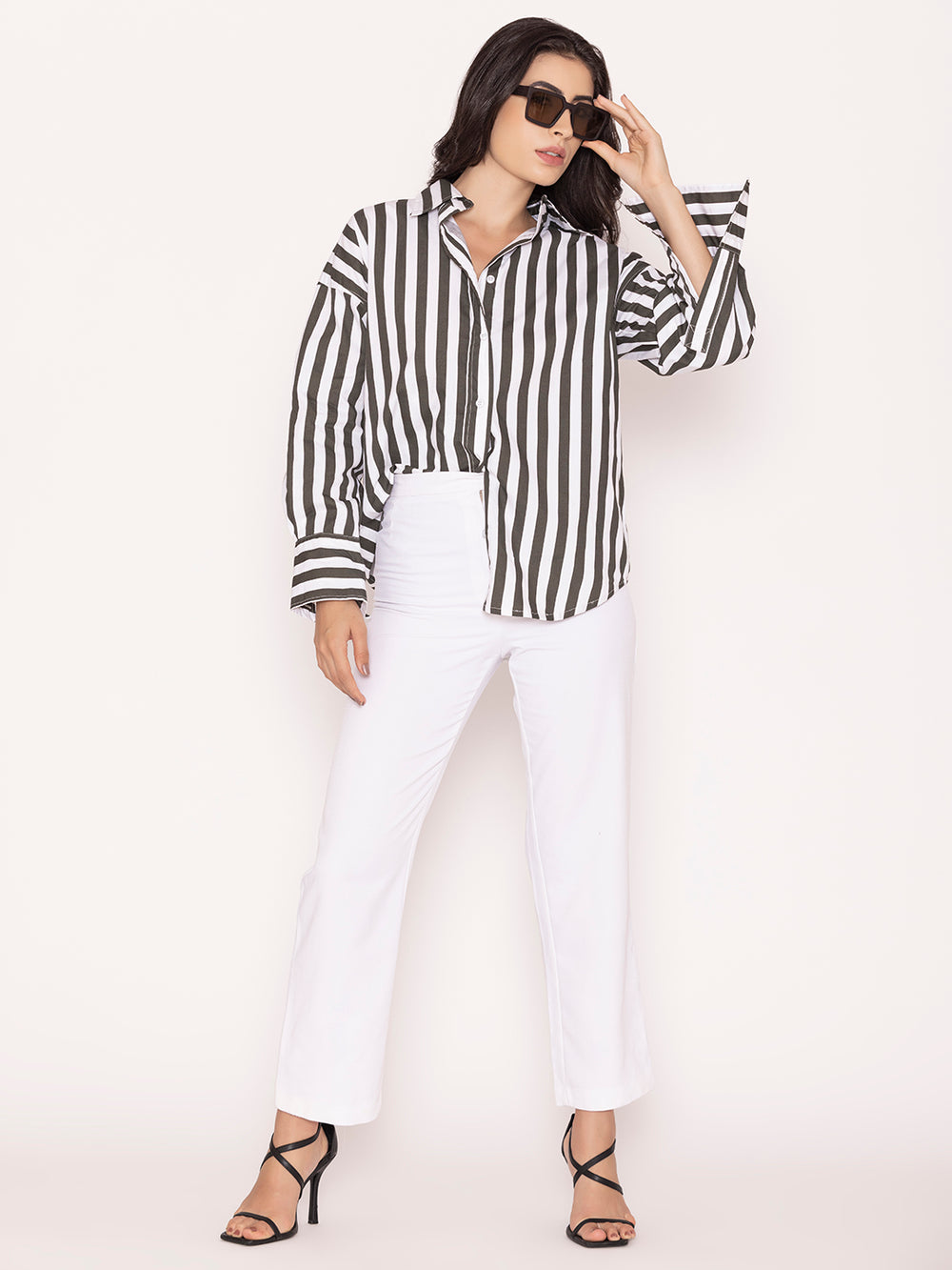 Side view of black striped cotton shirt