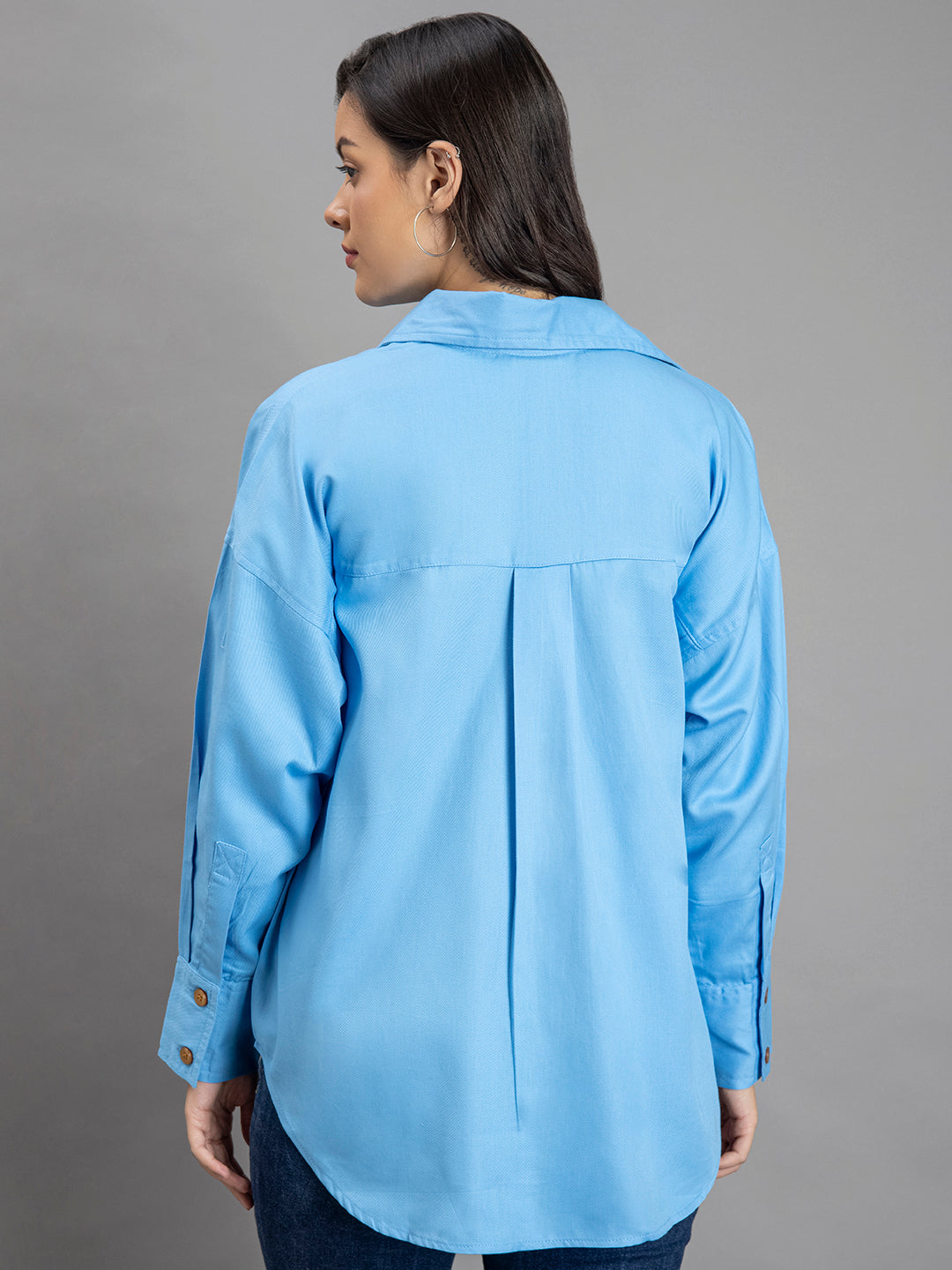 Sky blue twill shirt model shot