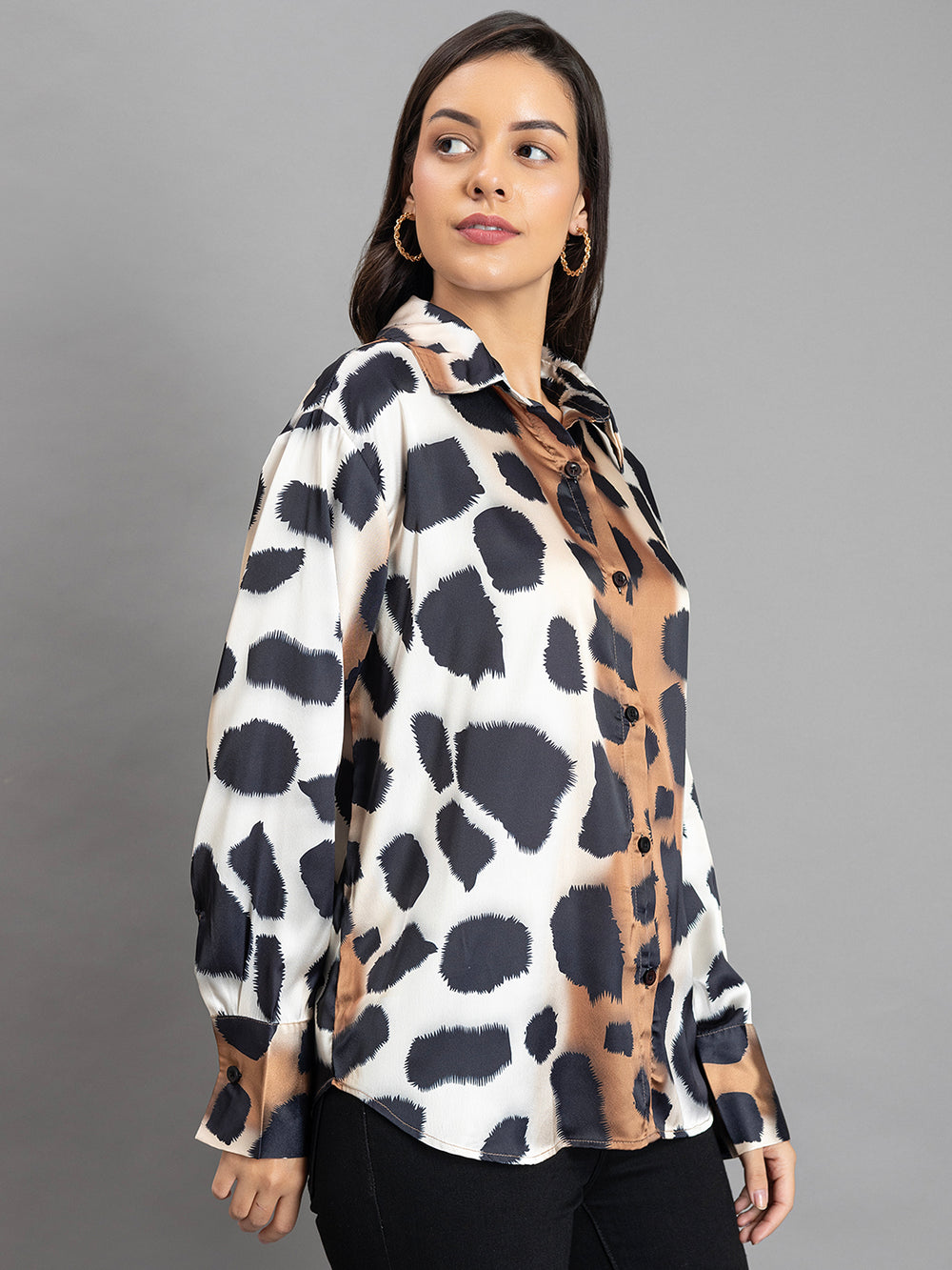 Animal print satin shirt close-up of fabric