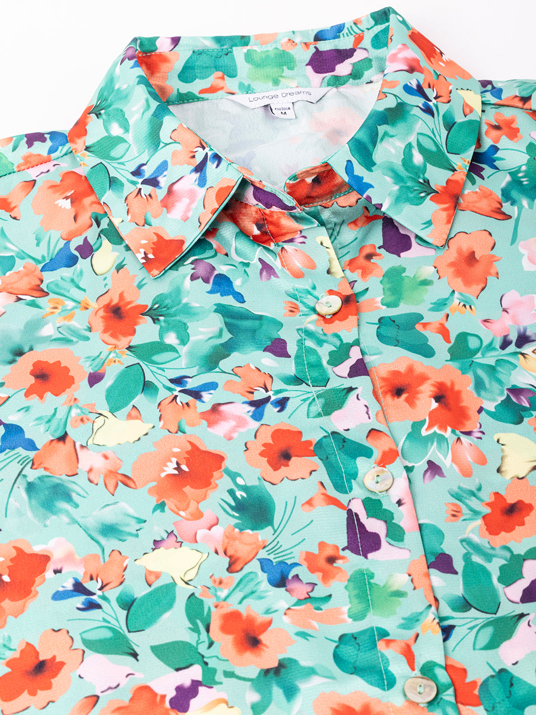 Green floral satin co-ord set full outfit shot