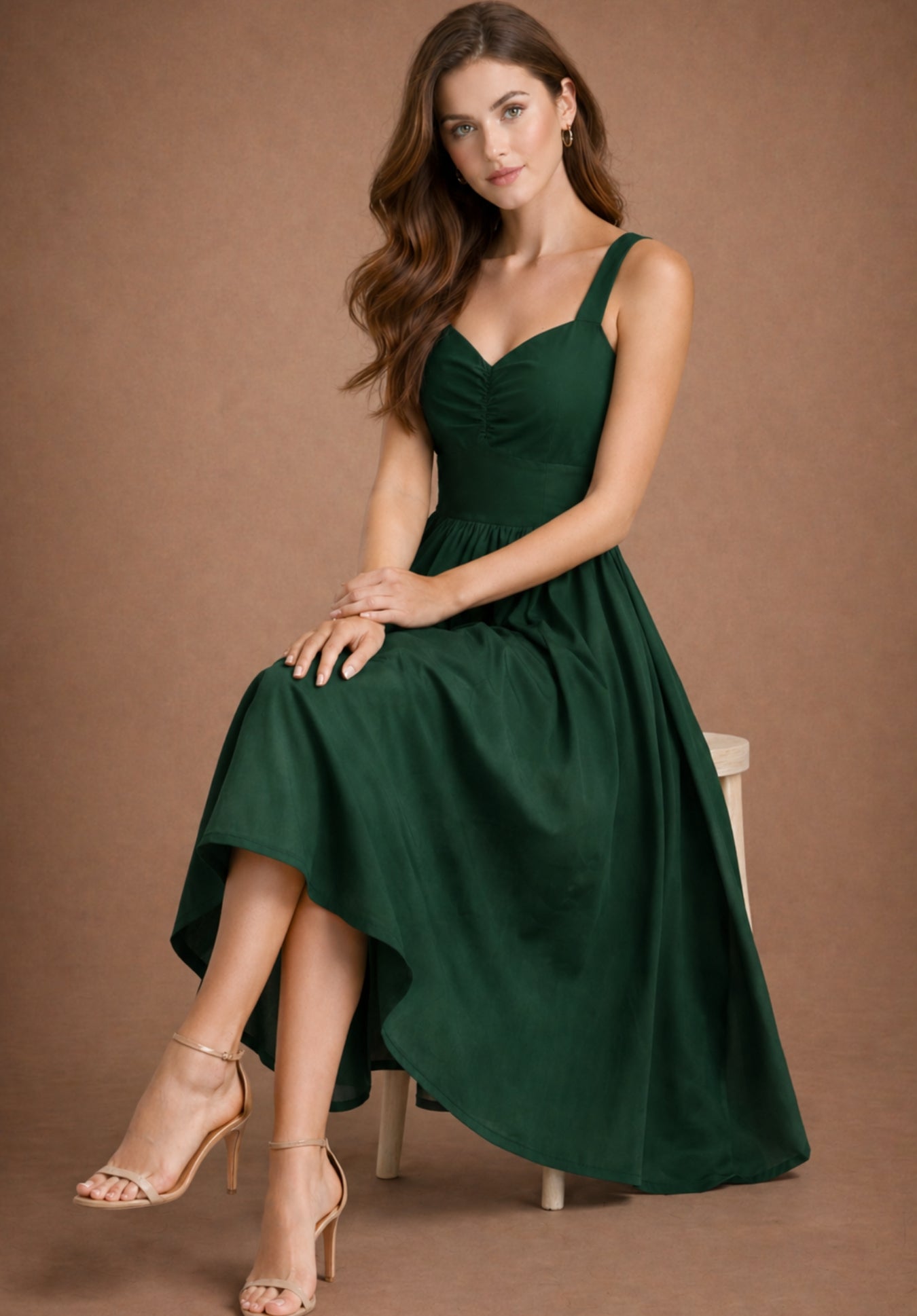 Back view of olive pure cotton A-line dress