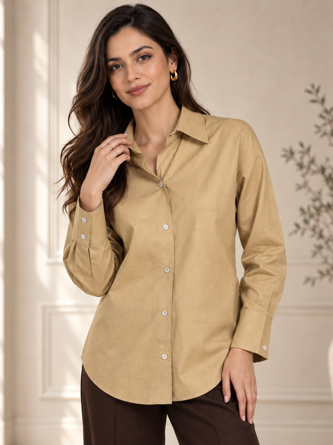 Beige Linen Blend Shirt