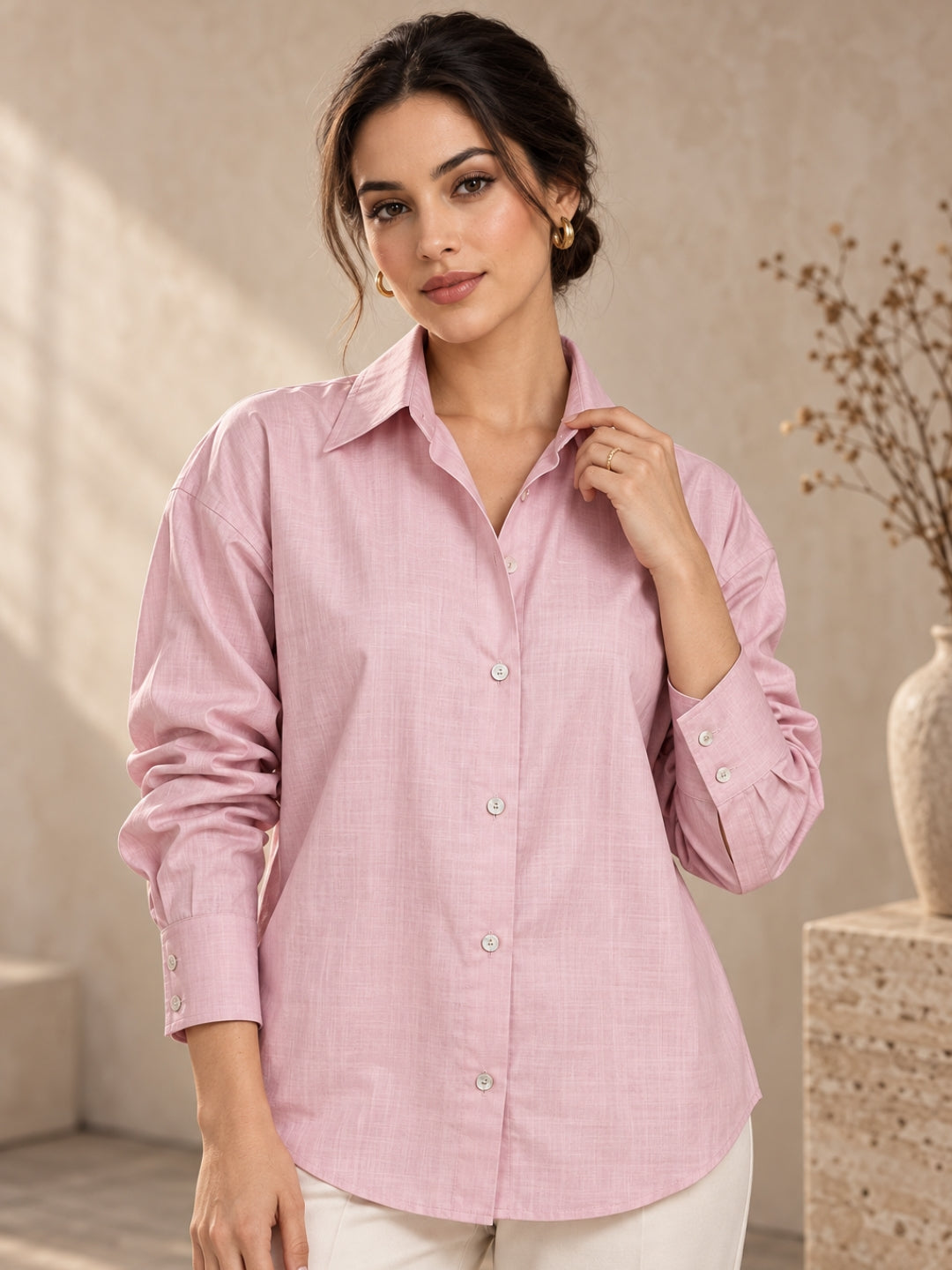Pink Linen Blend Shirt
