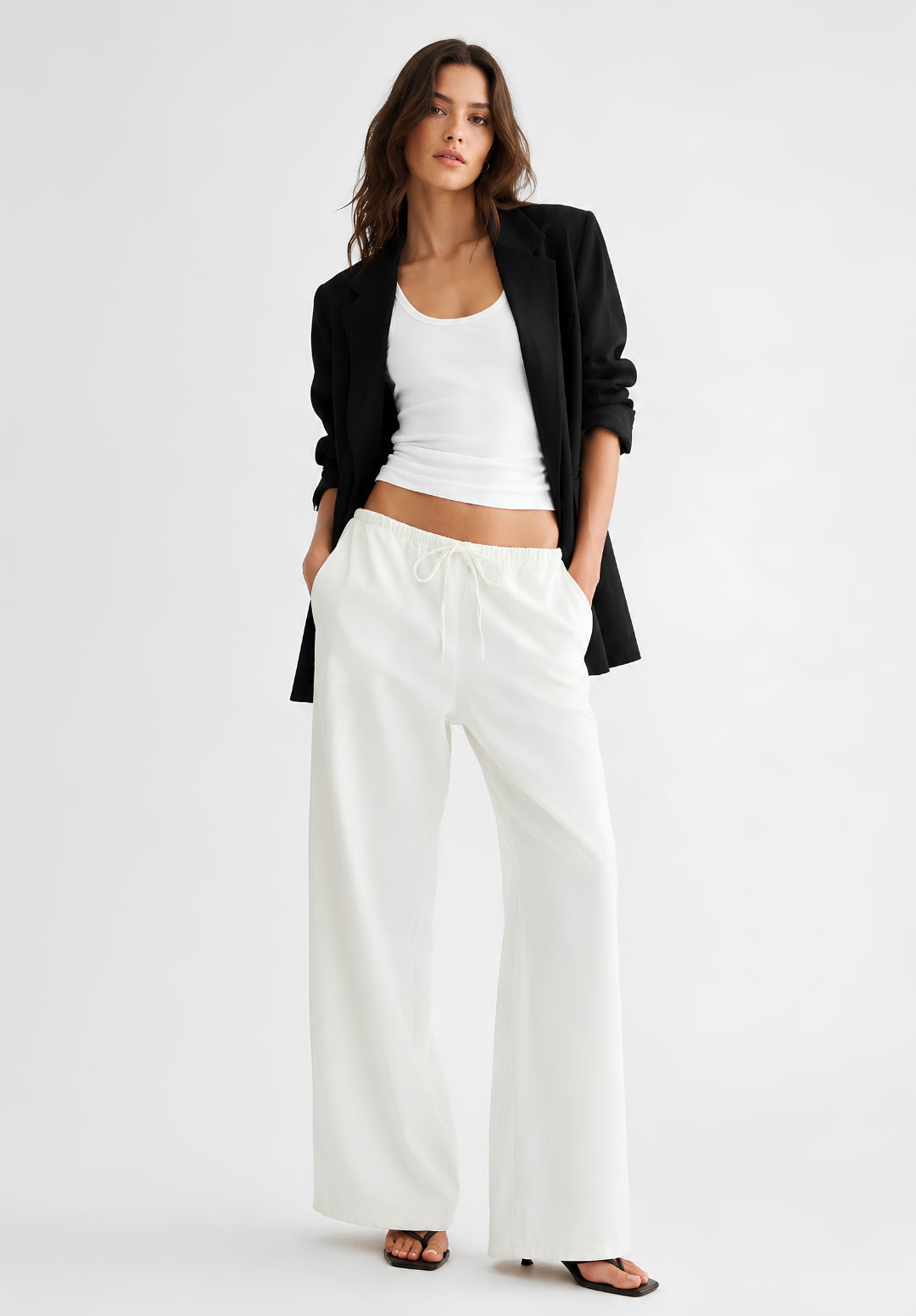 White Denim Drawstring Trousers