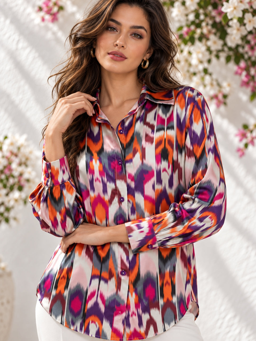 Multicolor Atik Print Satin Shirt