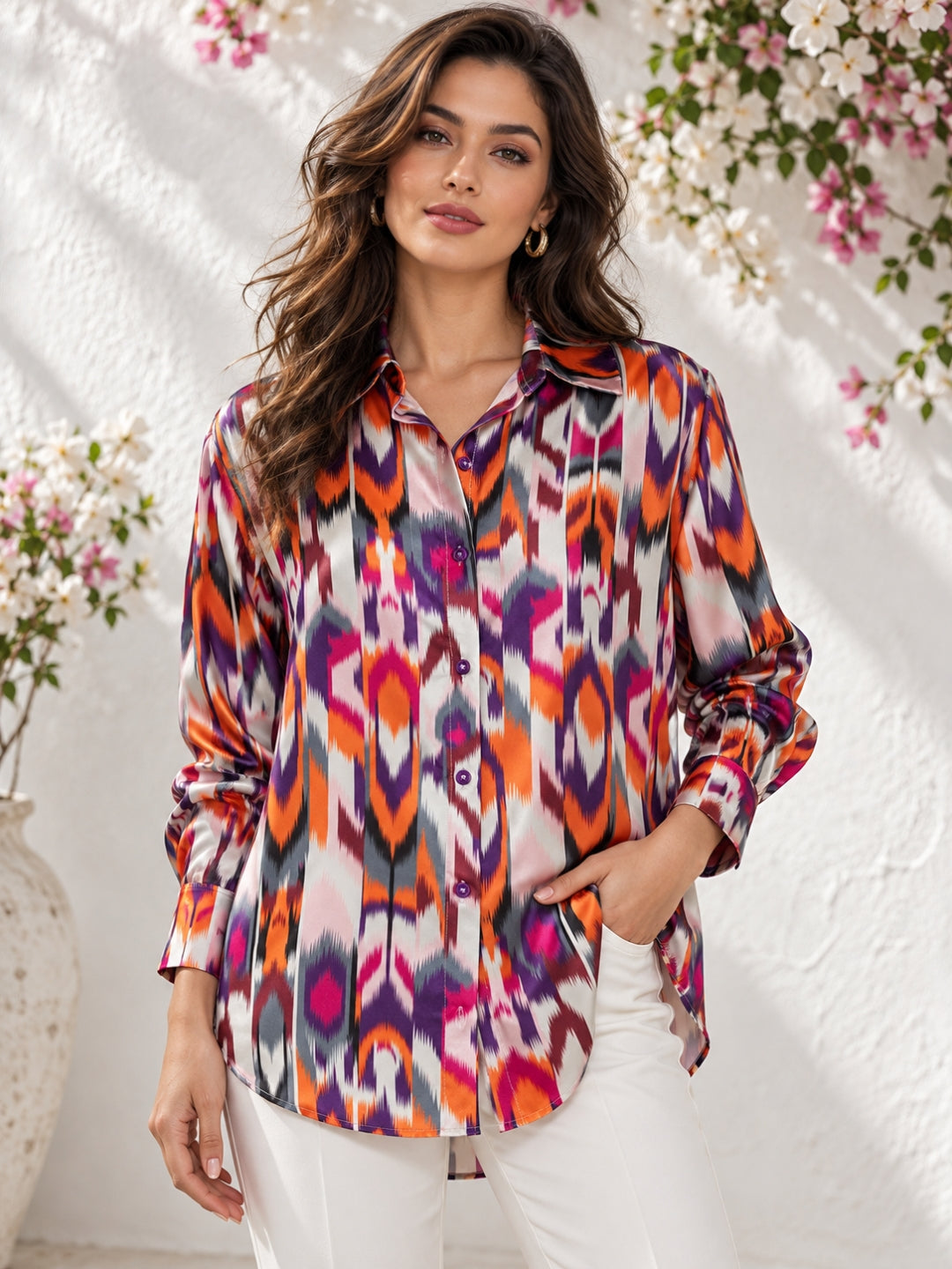 Multicolor Atik Print Satin Shirt