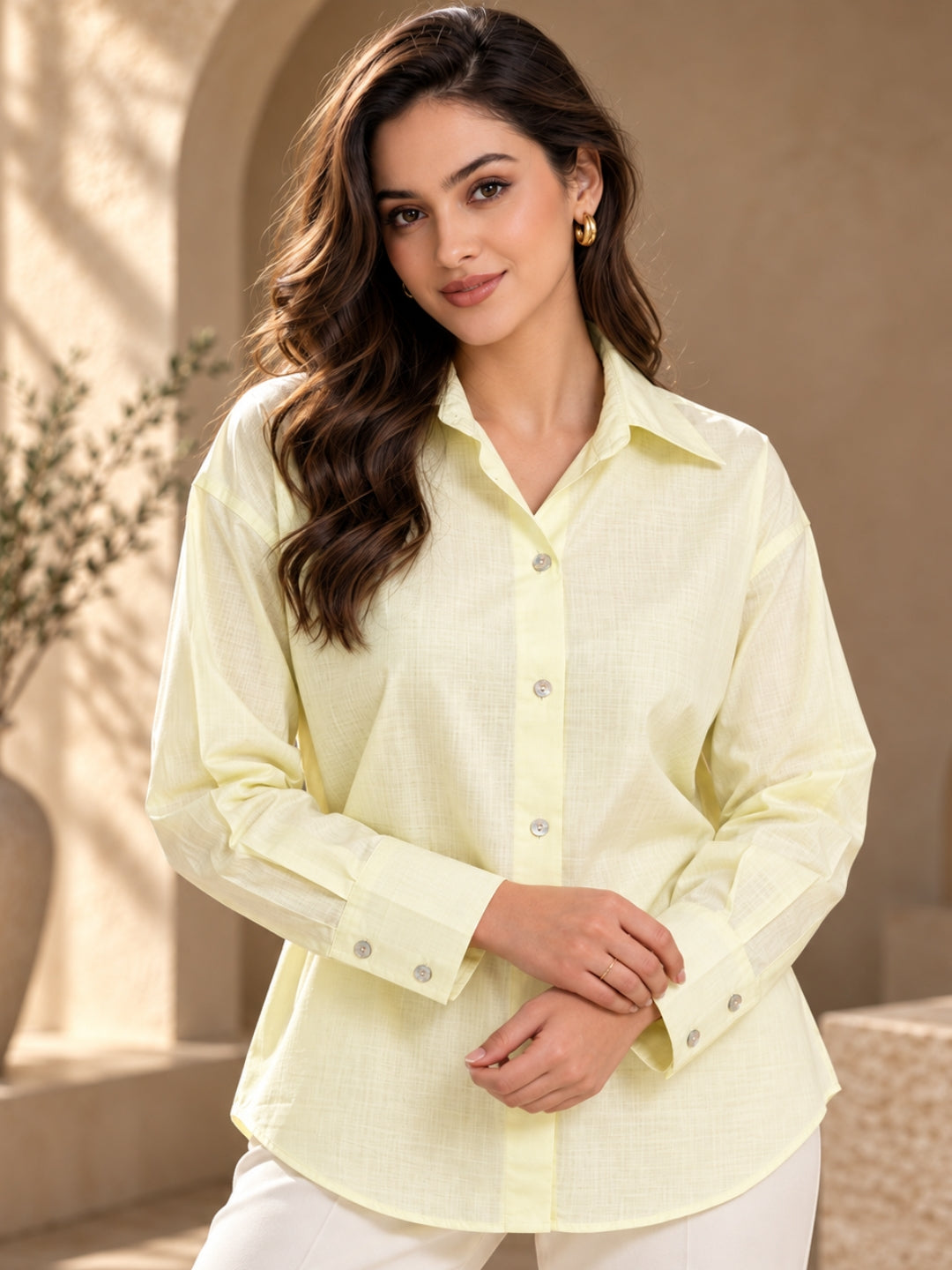 Green Linen Blend Shirt