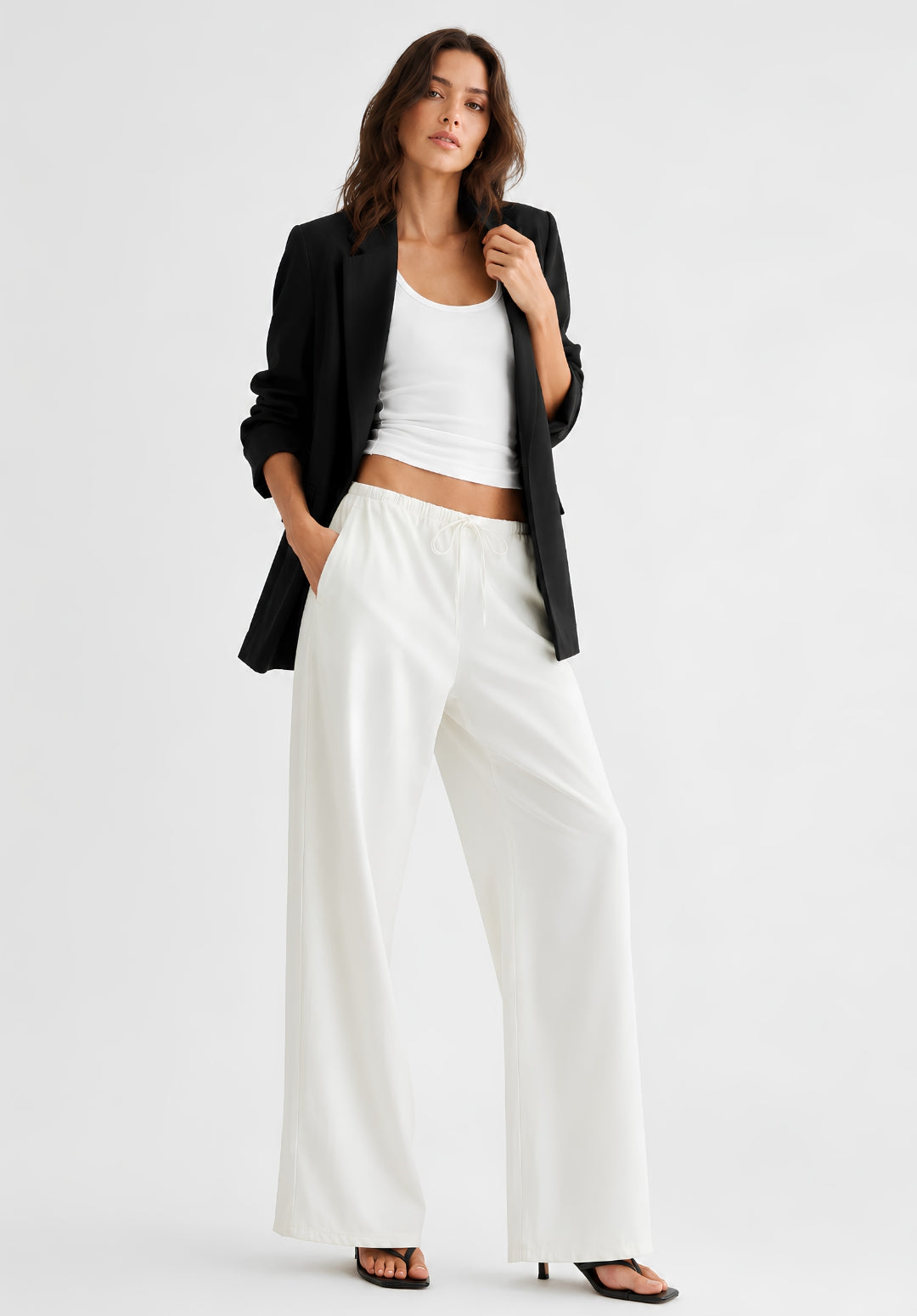 White Denim Drawstring Trousers