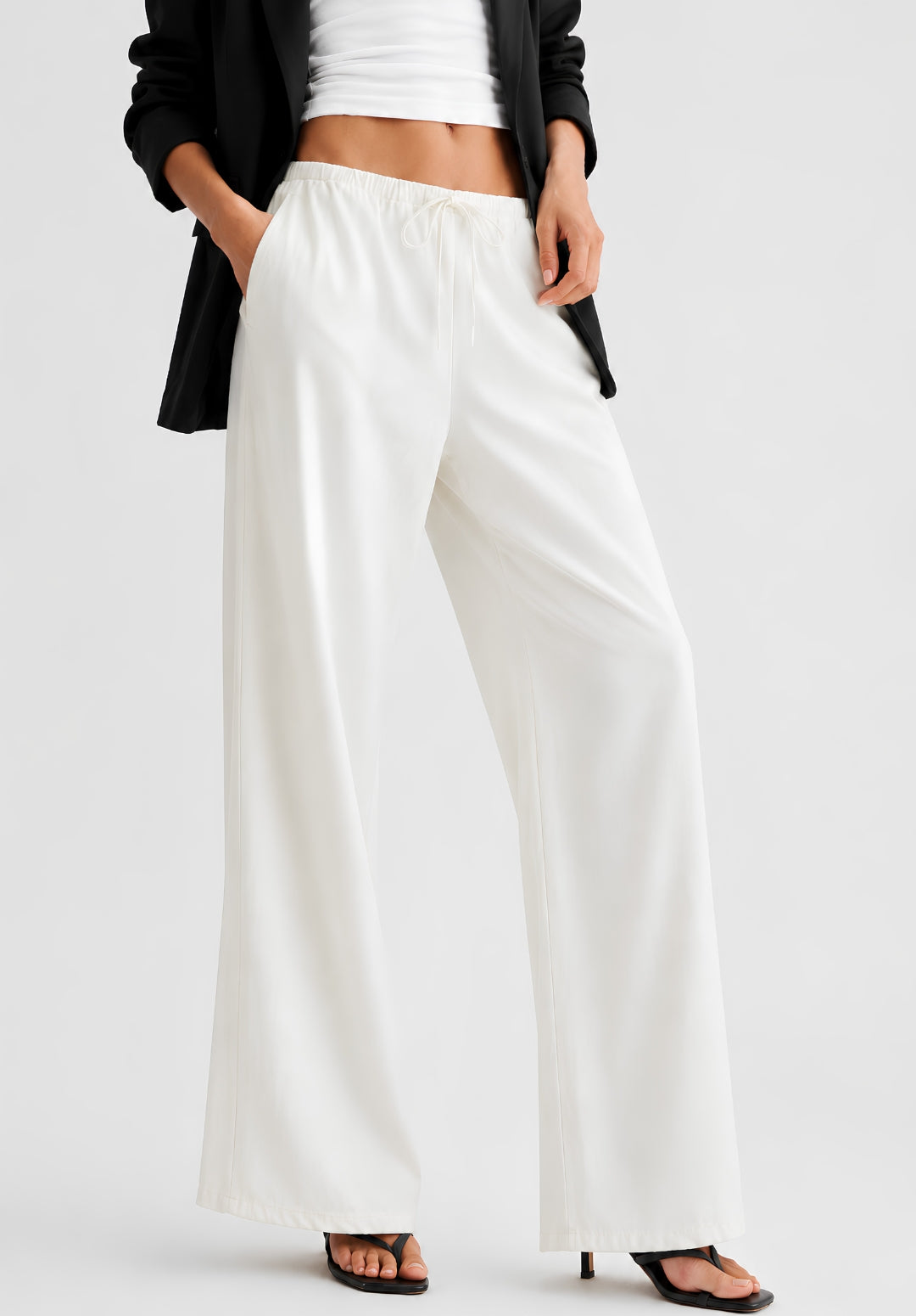 White Denim Drawstring Trousers