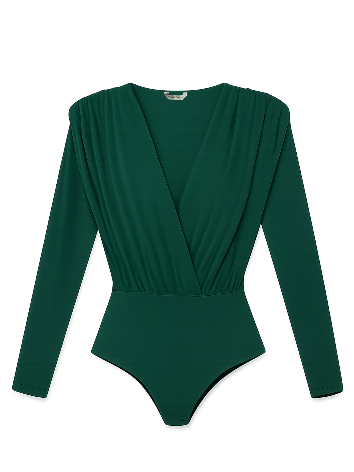 Back view of green long-sleeve bodysuit top