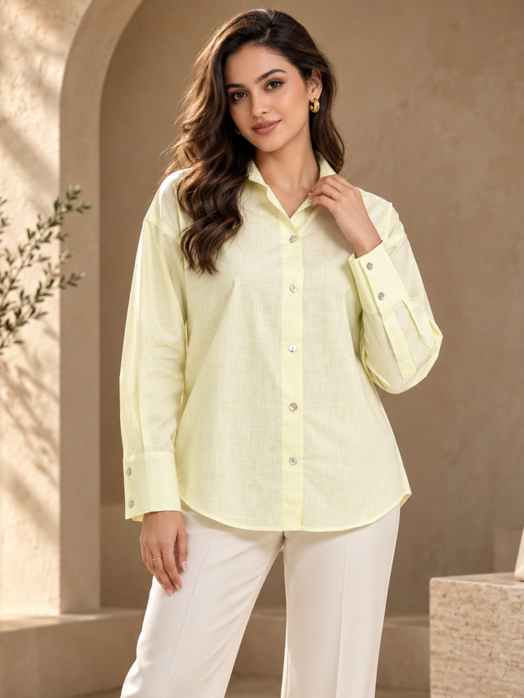 Green Linen Blend Shirt