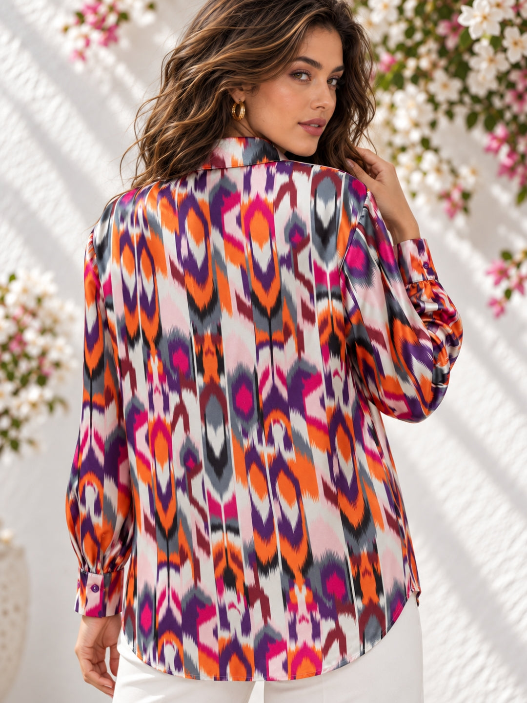 Multicolor Atik Print Satin Shirt