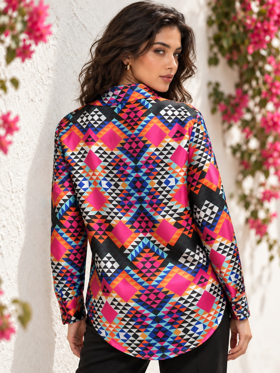 Multicolor Floral Print Satin Shirt