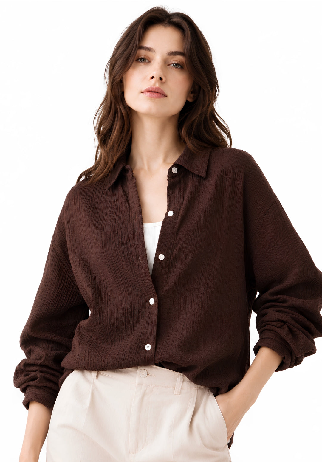 Brown Wrinkled Cotton Shirt