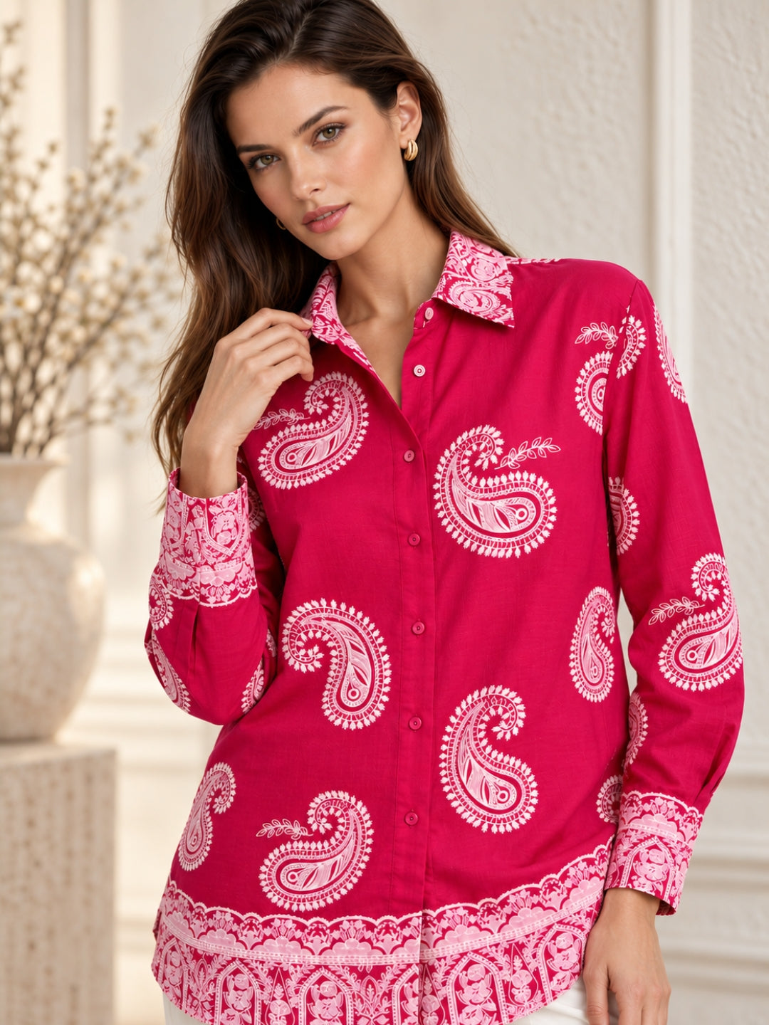 Pink Puff Print Oversized Shirt