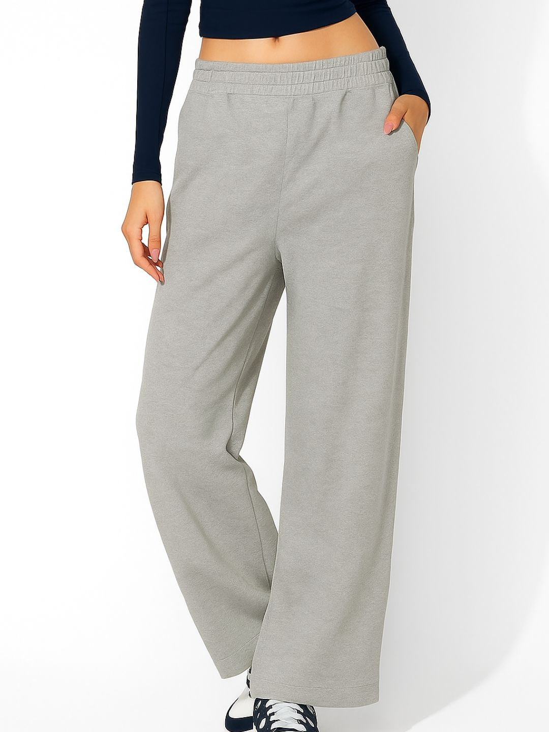 Grey cotton track pants front view