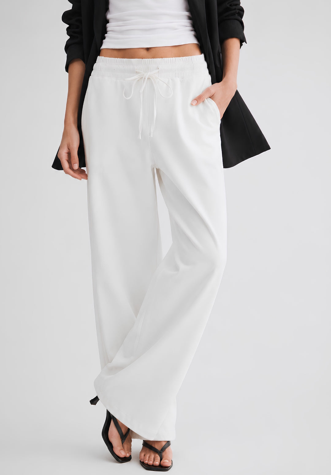 White Denim Drawstring Trousers