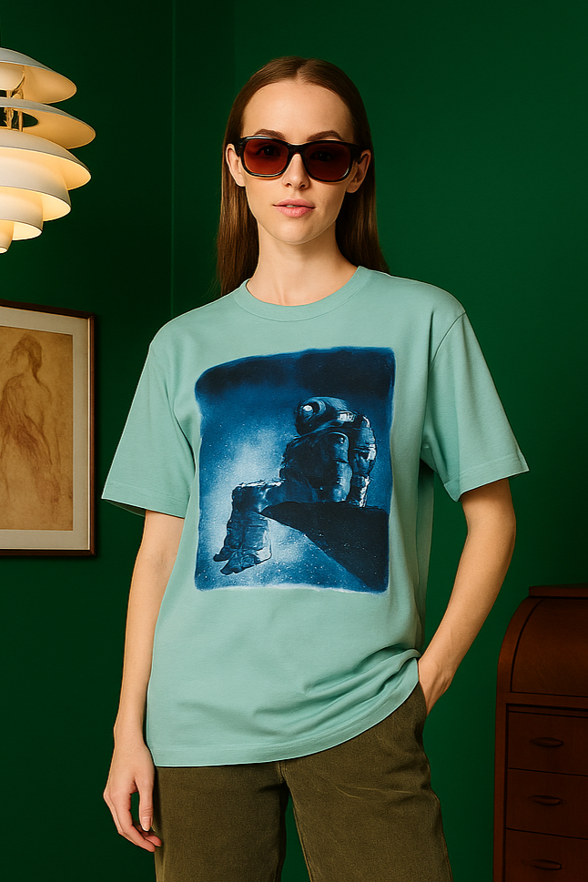 Astronaut oversized graphic t-shirt for women lifestyle shot