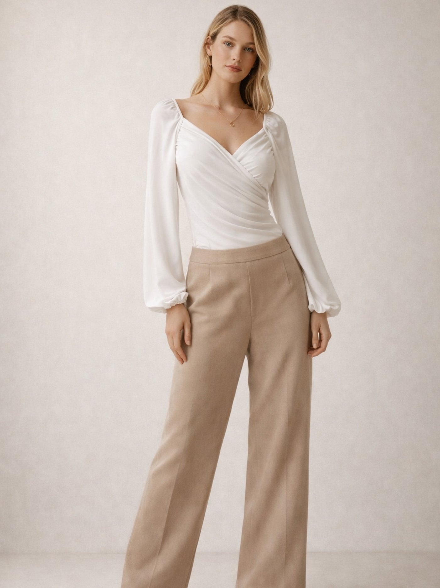 Back view of white wrap top