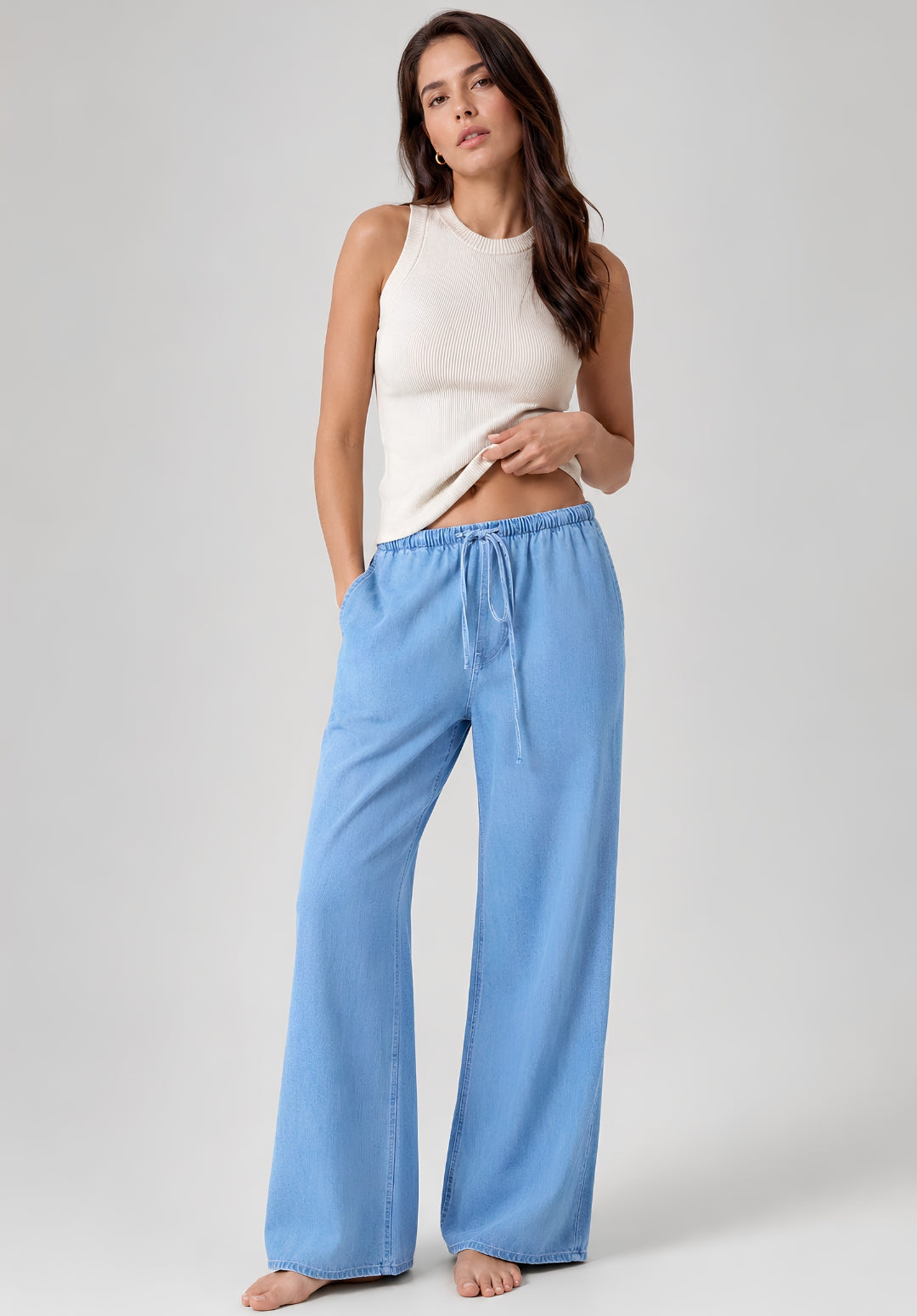 Light Blue Denim Drawstring Trousers