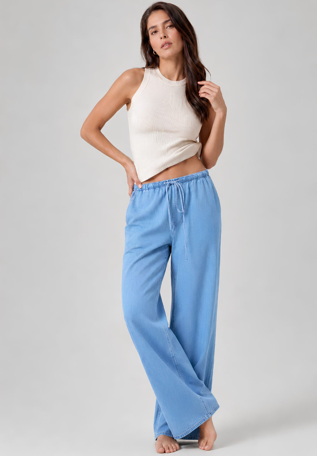 Light Blue Denim Drawstring Trousers