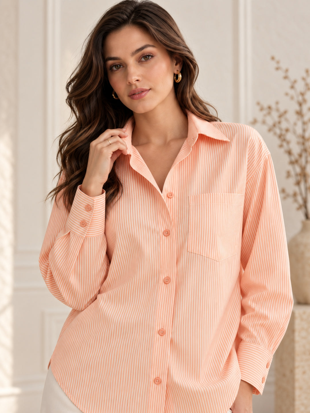 Orange Striped Cotton Shirt