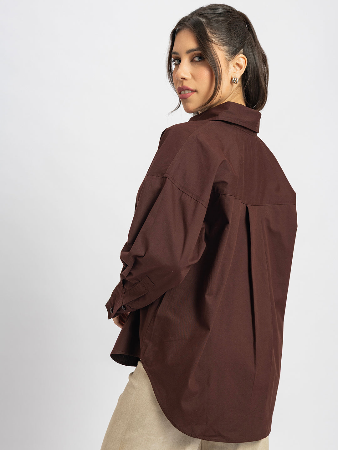 Close-up of coffee brown poplin cotton fabric