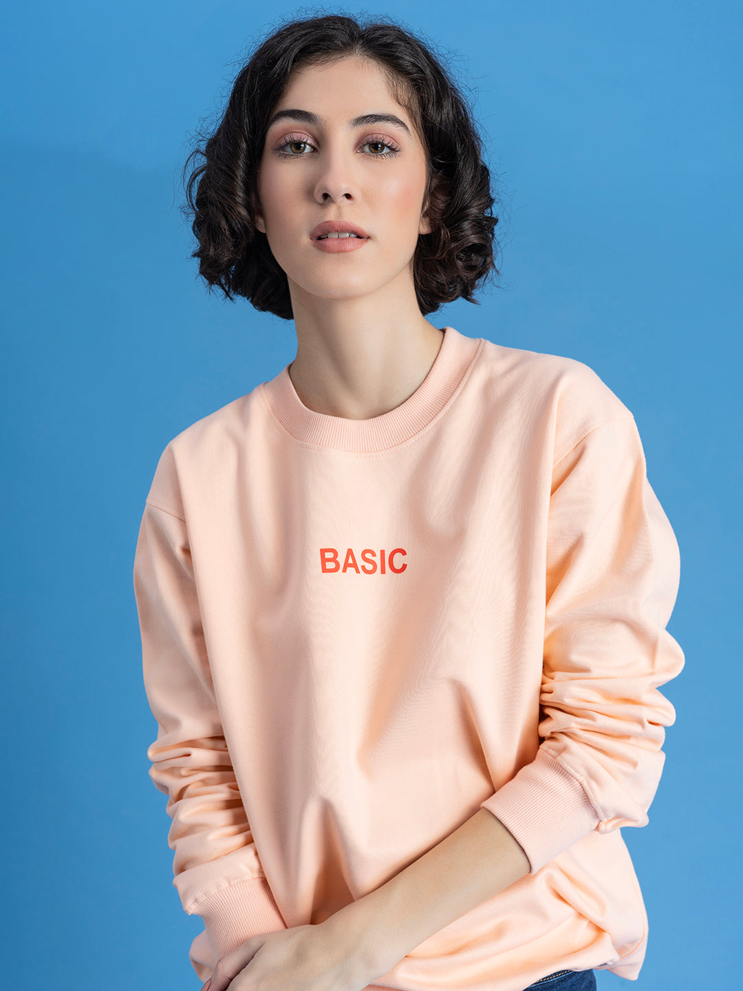 Back view of peach cotton blend sweatshirt