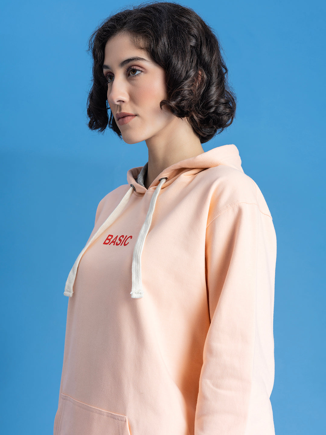 Back view of peach cotton fleece hoodie
