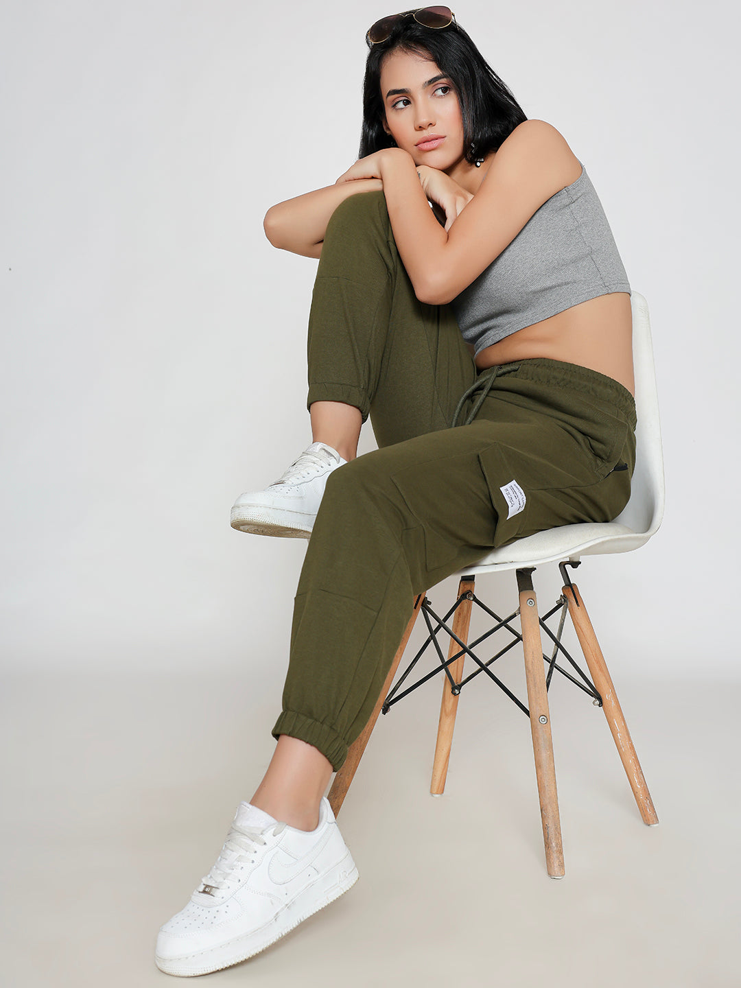 Back view of olive cotton cargo pants