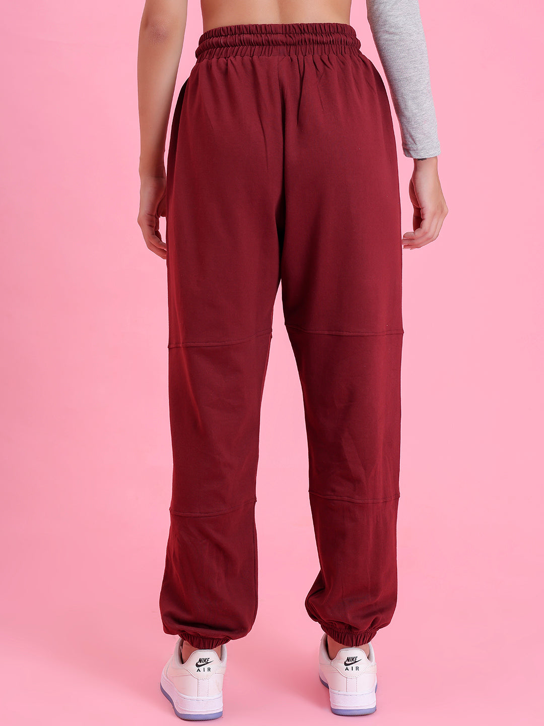 Back view of wine cotton knit joggers