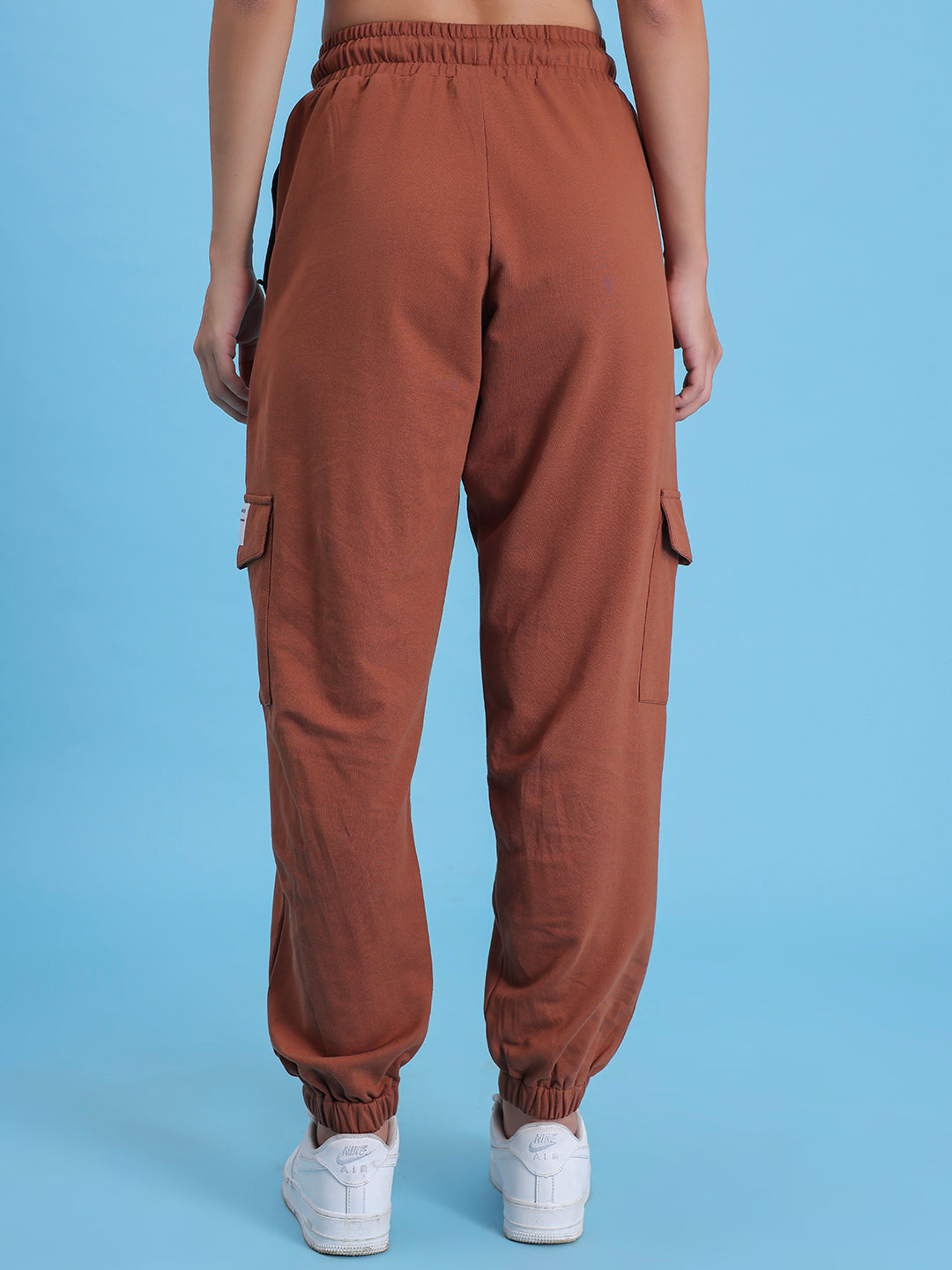 Back view of brown cotton cargo pants