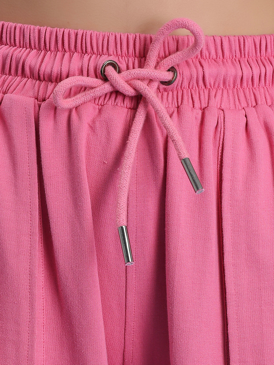 Detail shot of pink cotton knit fabric texture
