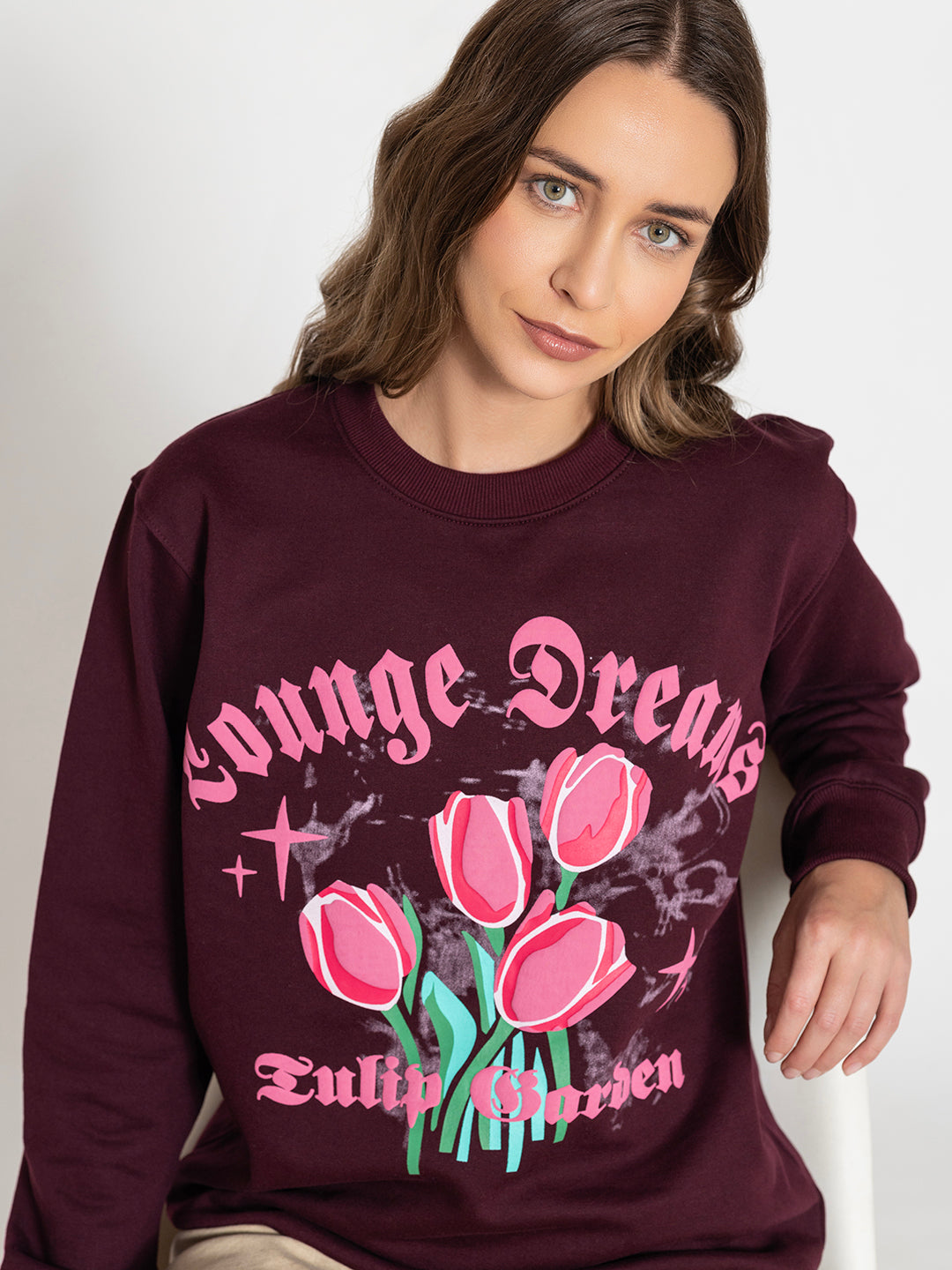 Full-length view of wine relaxed sweatshirt