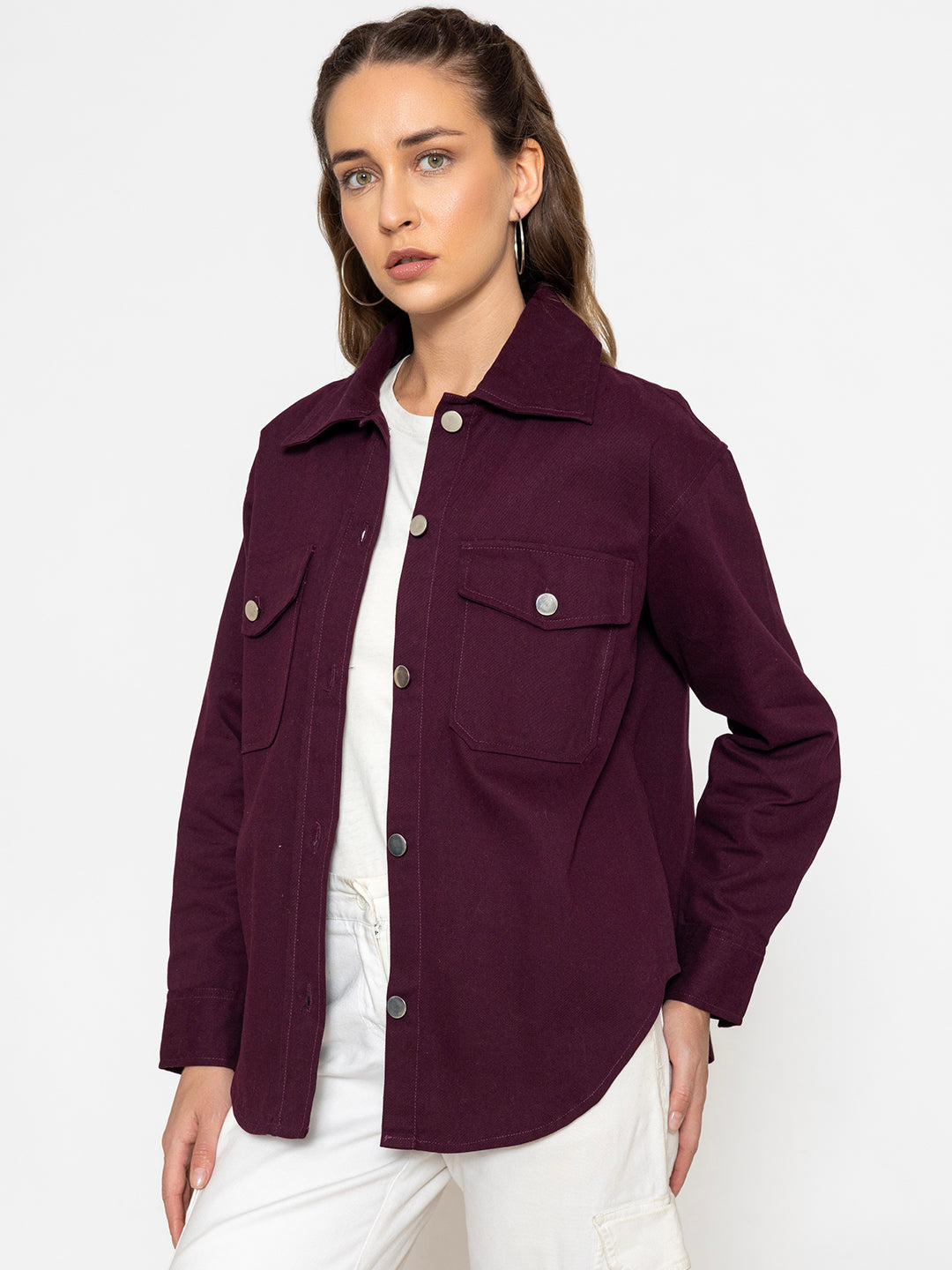 Back view of wine oversized shacket